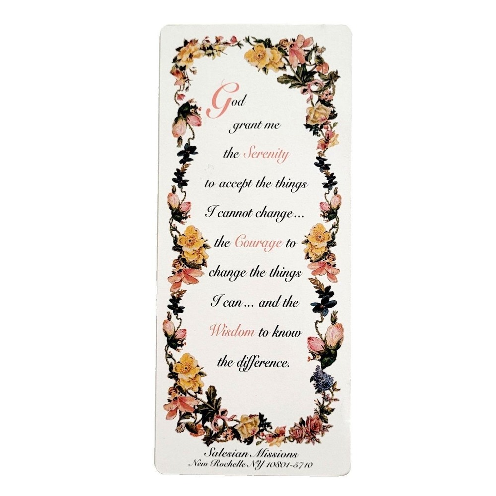 Vintage 90s Serenity Prayer paperboard Bookmark St. Francis de Sales Salesian NY